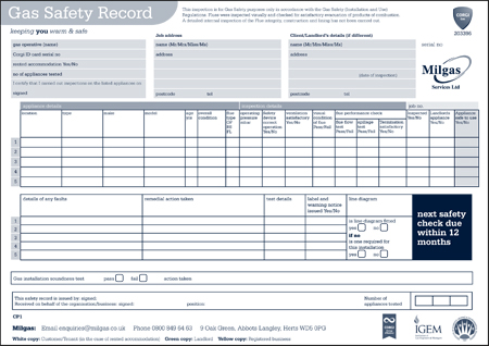 Milgas gas safety form