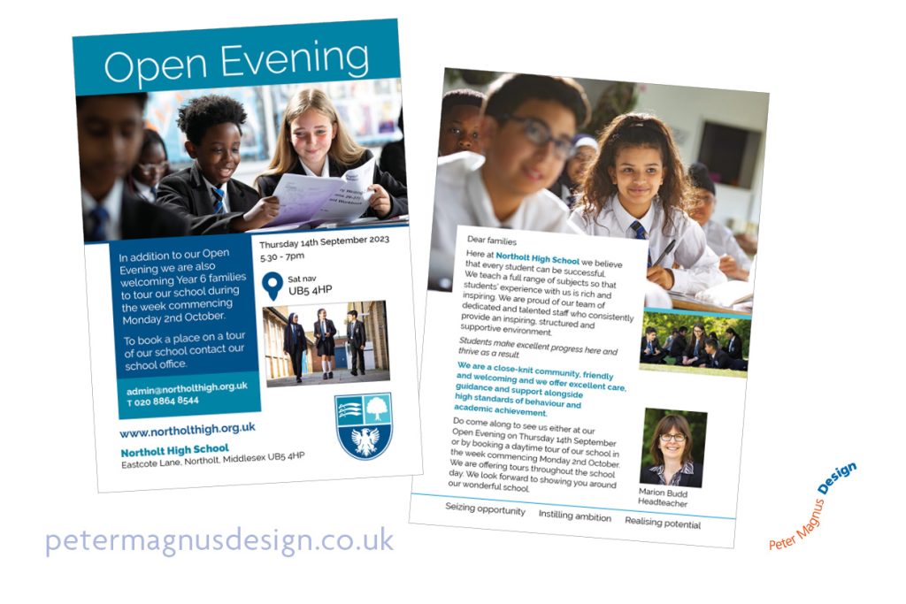 Northolt School open evening leaflets – Peter Magnus Design